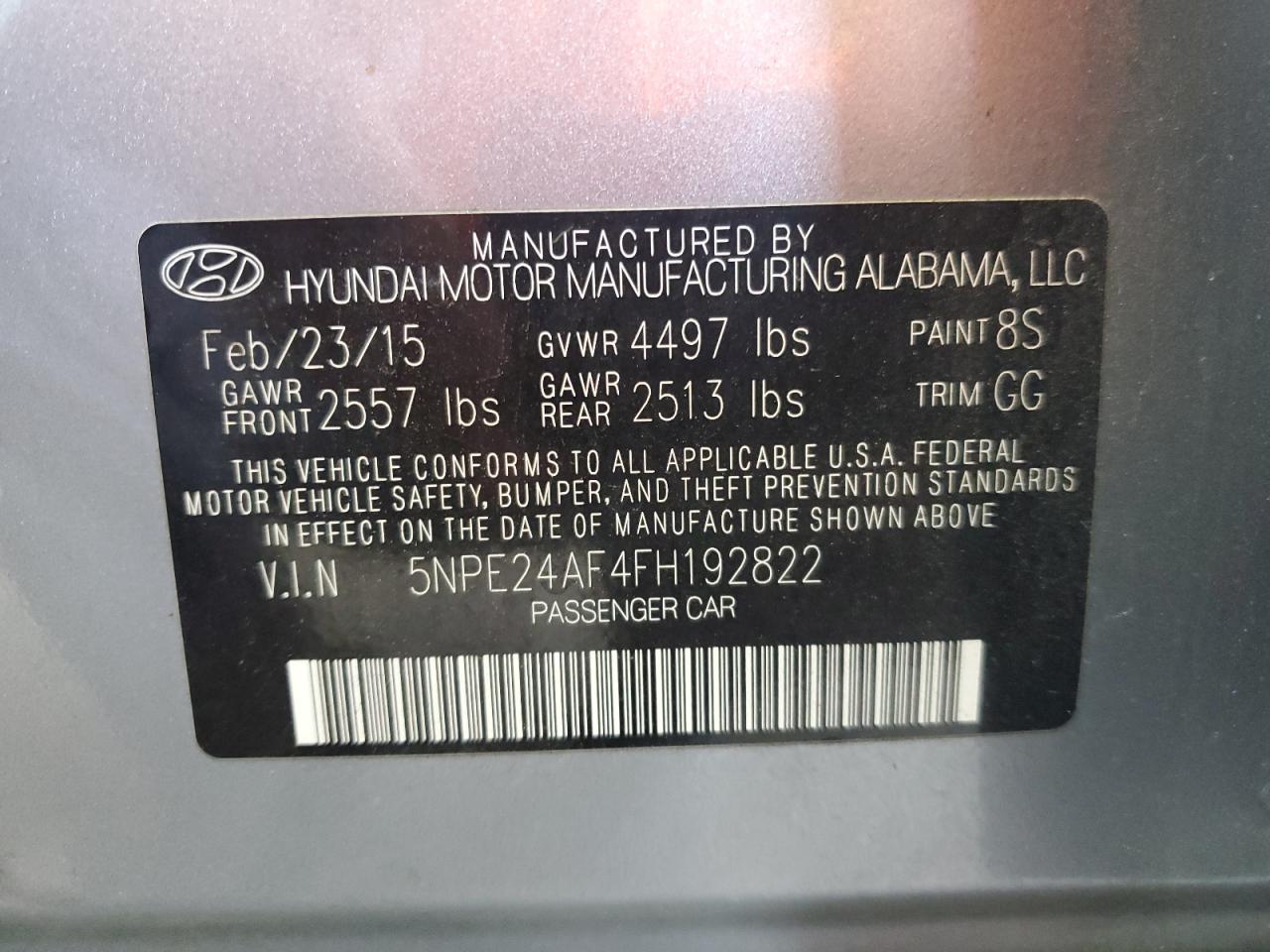 5NPE24AF4FH192822 2015 Hyundai Sonata Se