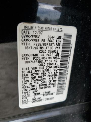 2009 Nissan Murano S VIN: JN8AZ18U89W007199 Lot: 59888304