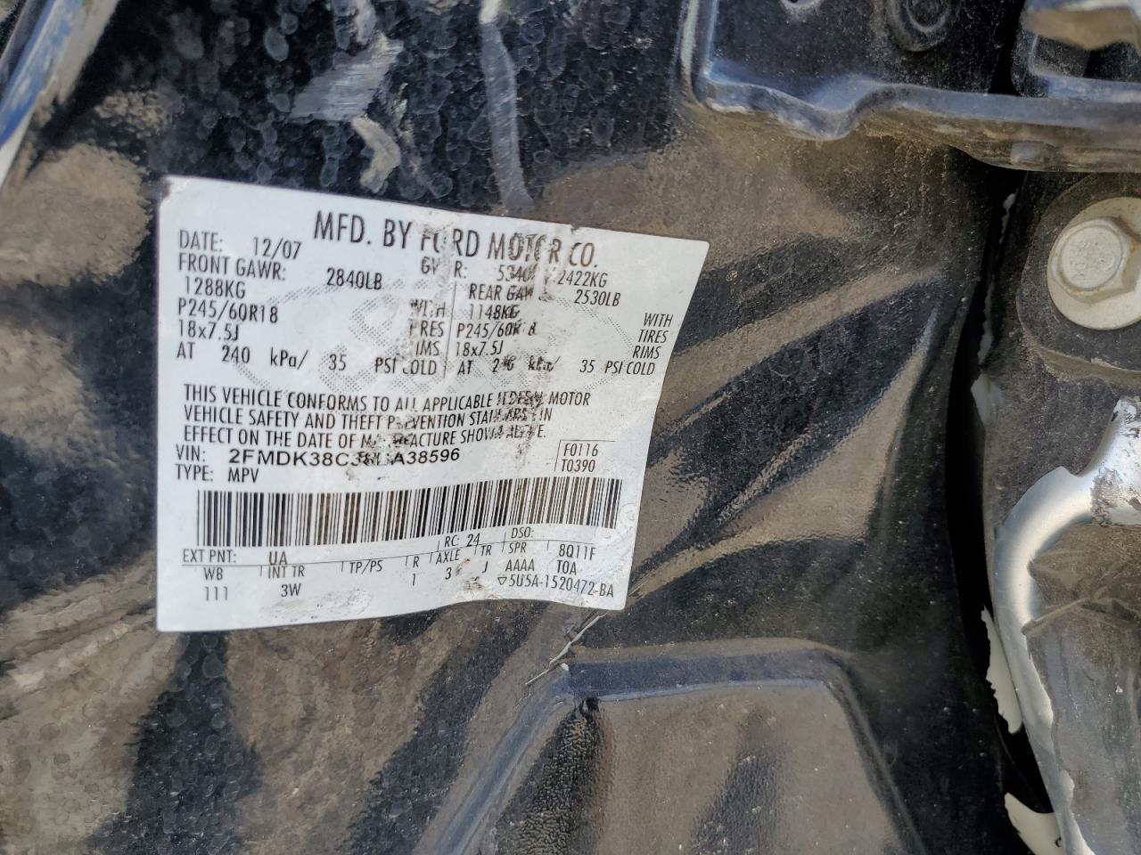 2FMDK38C38BA38596 2008 Ford Edge Sel