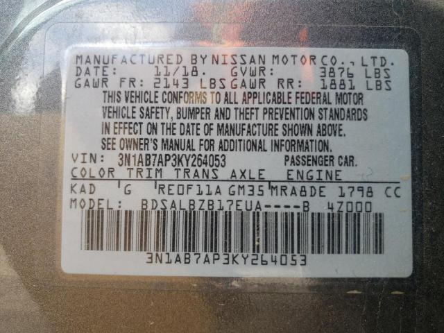 2019 Nissan Sentra S VIN: 3N1AB7AP3KY264053 Lot: 60312754