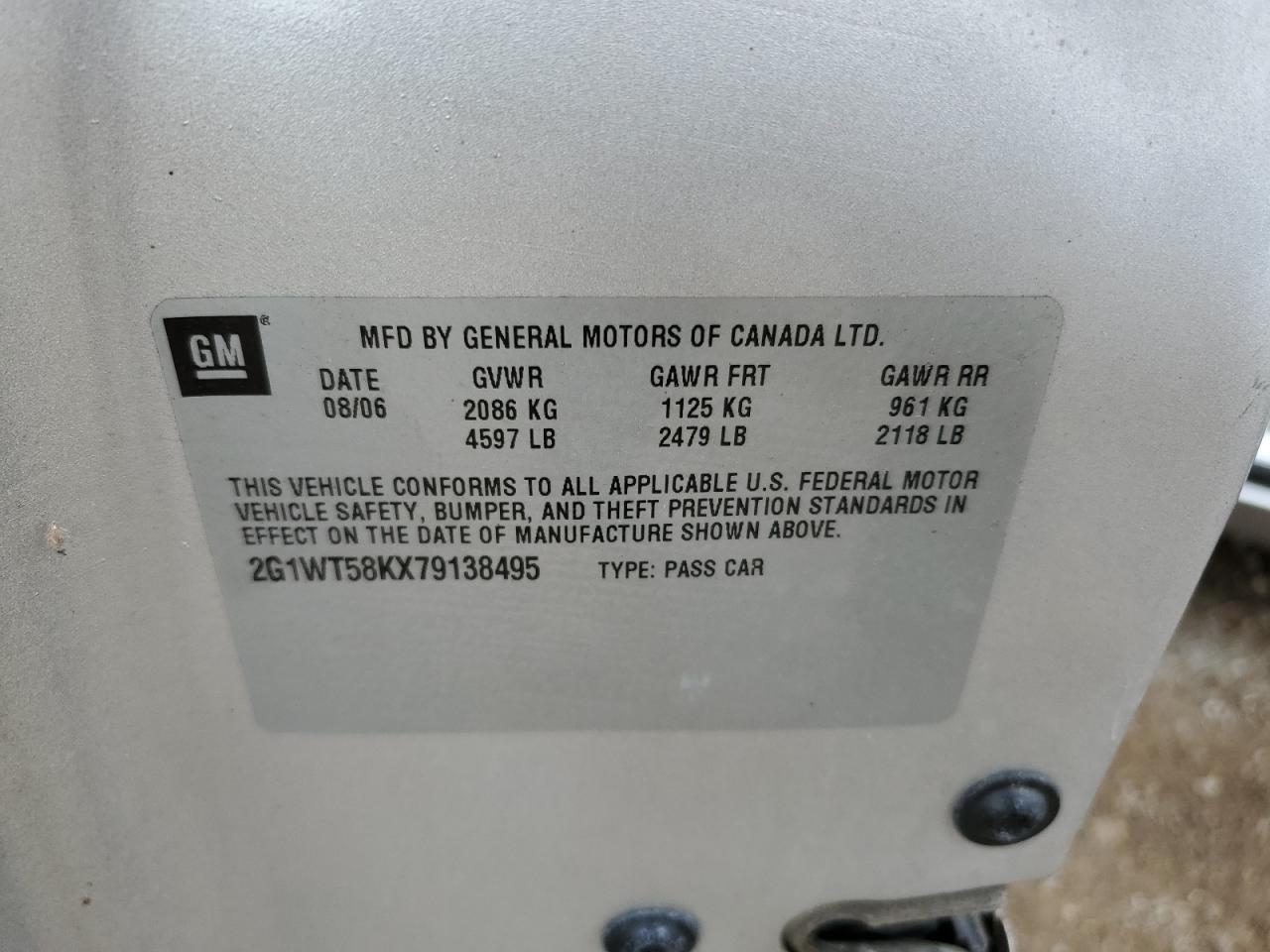 2G1WT58KX79138495 2007 Chevrolet Impala Lt