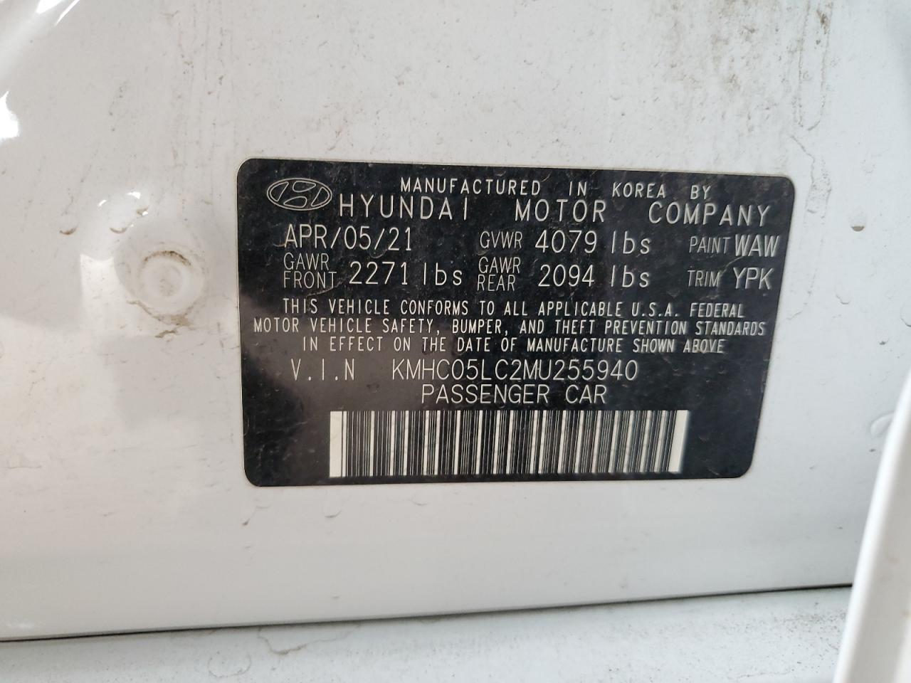 KMHC05LC2MU255940 2021 Hyundai Ioniq Limited