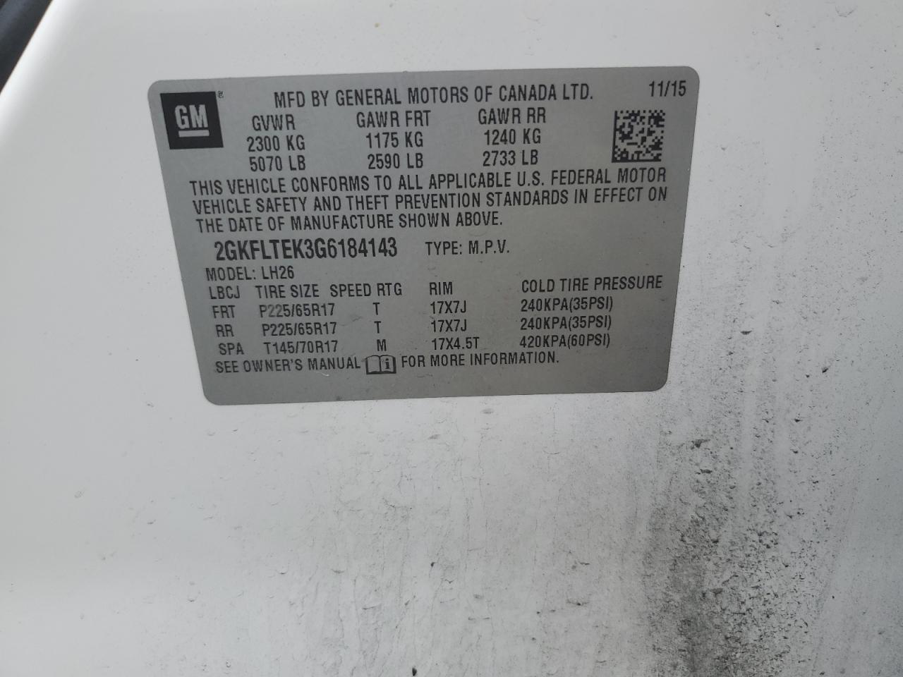 2GKFLTEK3G6184143 2016 GMC Terrain Sle