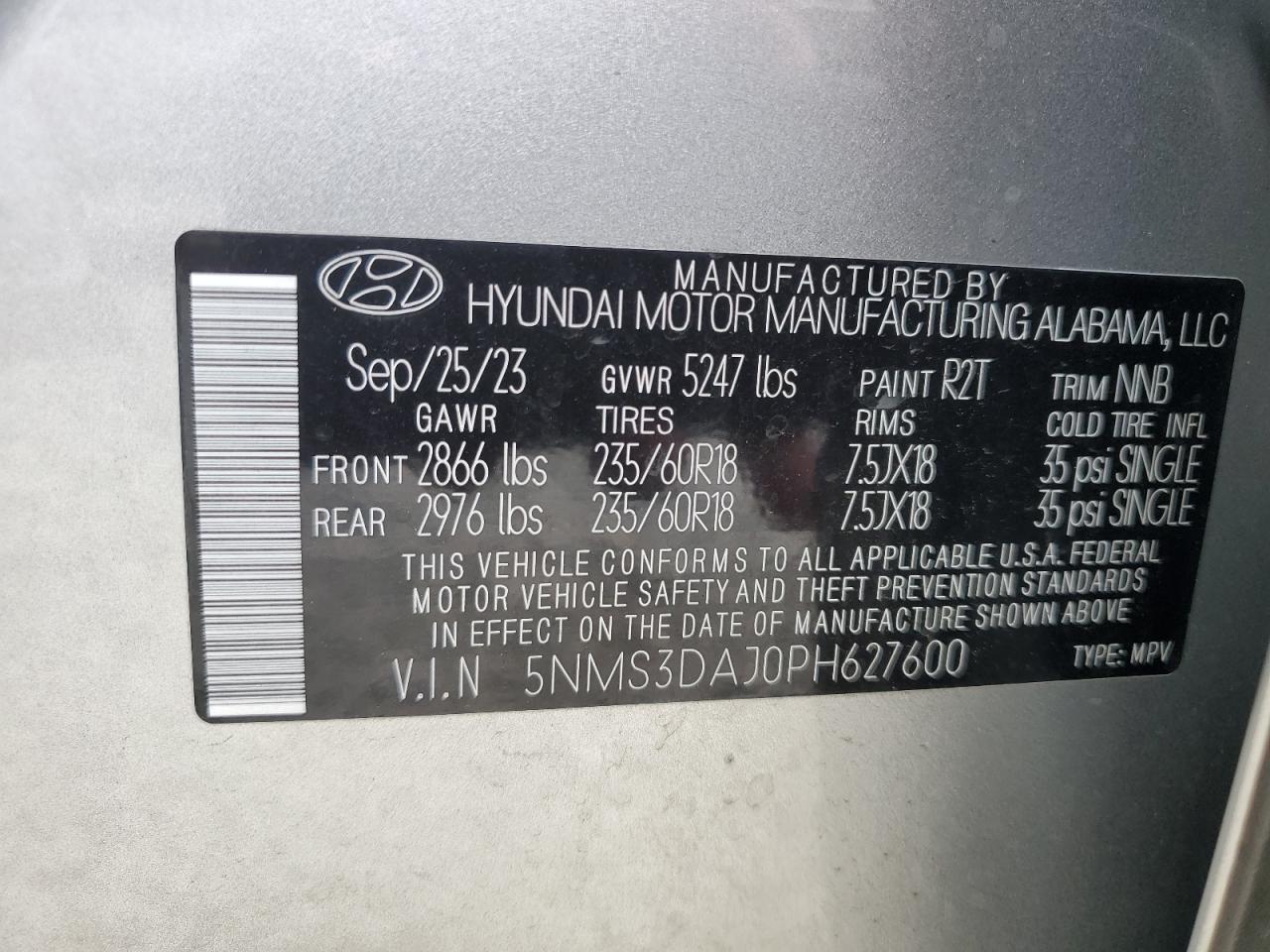 5NMS3DAJ0PH627600 2023 Hyundai Santa Fe Sel Premium