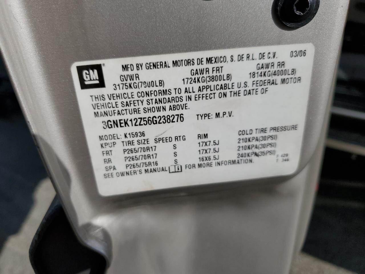 3GNEK12Z56G238276 2006 Chevrolet Avalanche K1500