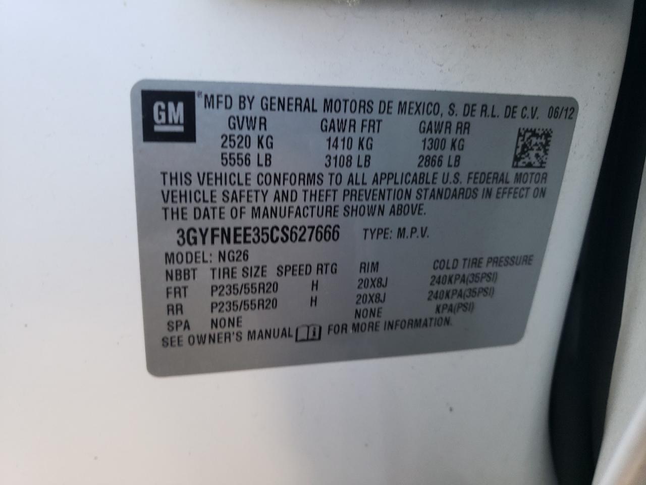 3GYFNEE35CS627666 2012 Cadillac Srx Performance Collection