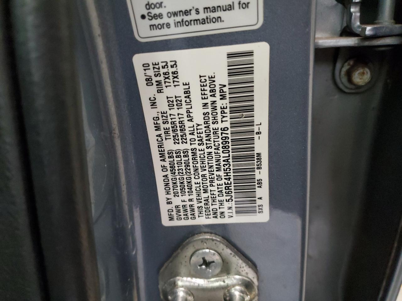 5J6RE4H53AL089976 2010 Honda Cr-V Ex