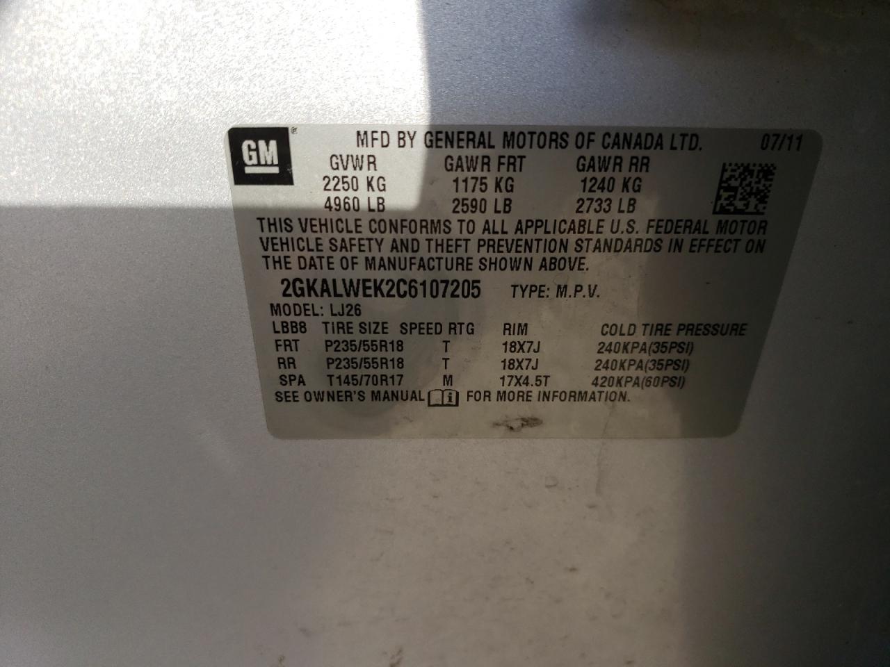 2GKALWEK2C6107205 2012 GMC Terrain Slt