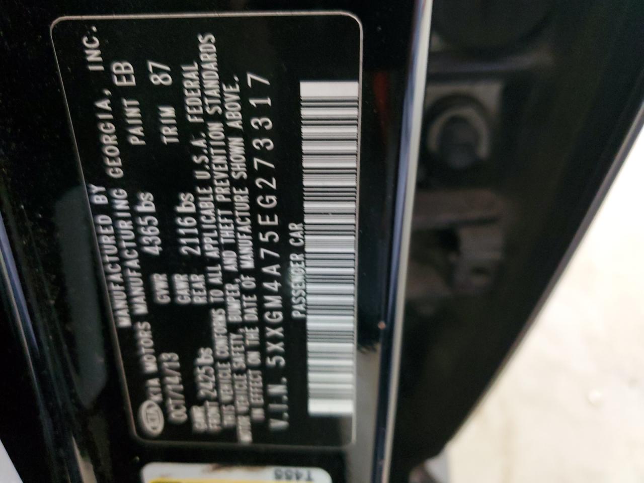 5XXGM4A75EG273317 2014 Kia Optima Lx