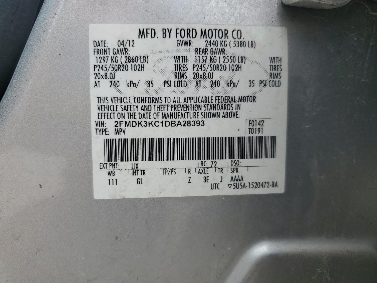 2FMDK3KC1DBA28393 2013 Ford Edge Limited