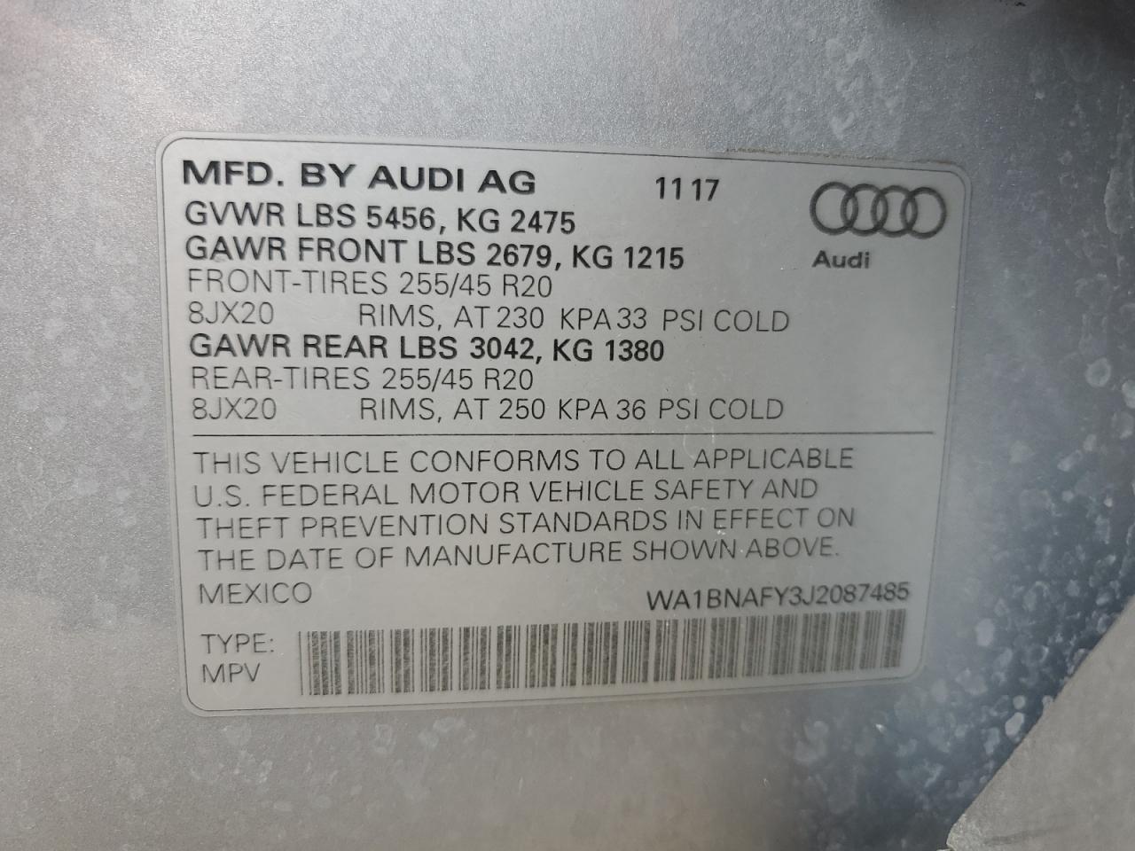 WA1BNAFY3J2087485 2018 Audi Q5 Premium Plus