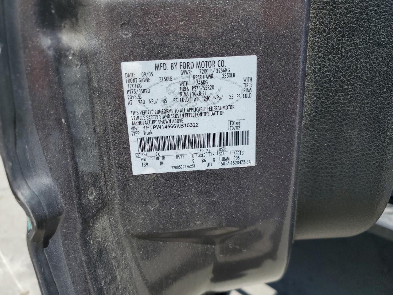 1FTPW14566KB15322 2006 Ford F150 Supercrew