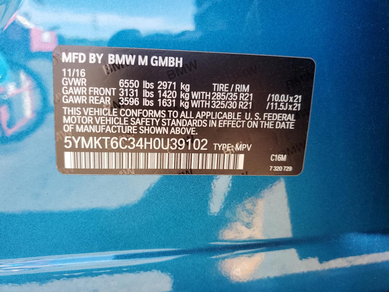 5YMKT6C34H0U39102 2017 BMW X5 M