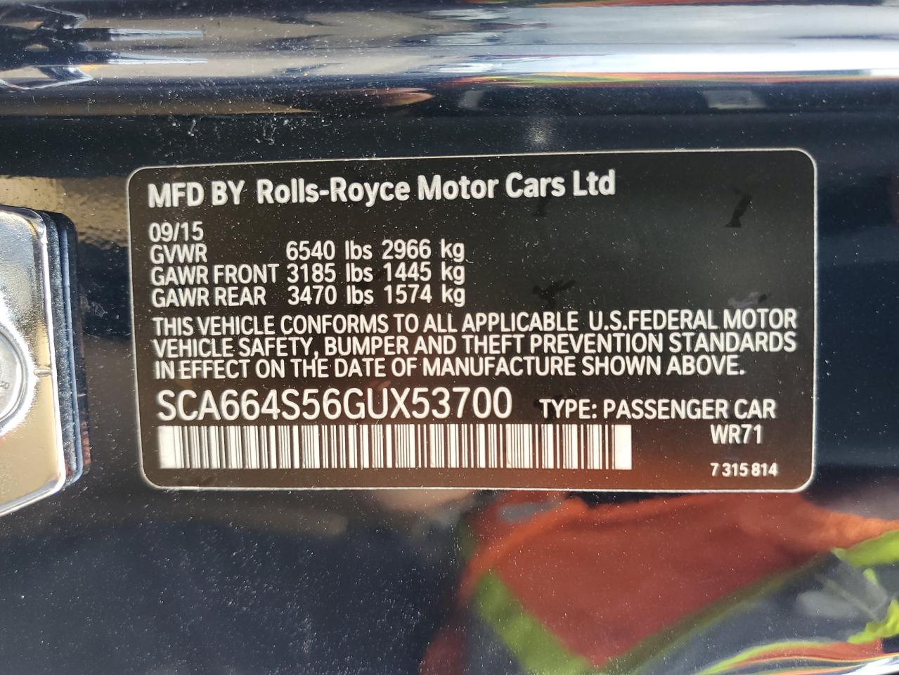 SCA664S56GUX53700 2016 Rolls-Royce Ghost