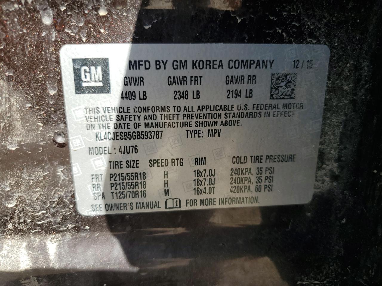 KL4CJESB5GB593787 2016 Buick Encore