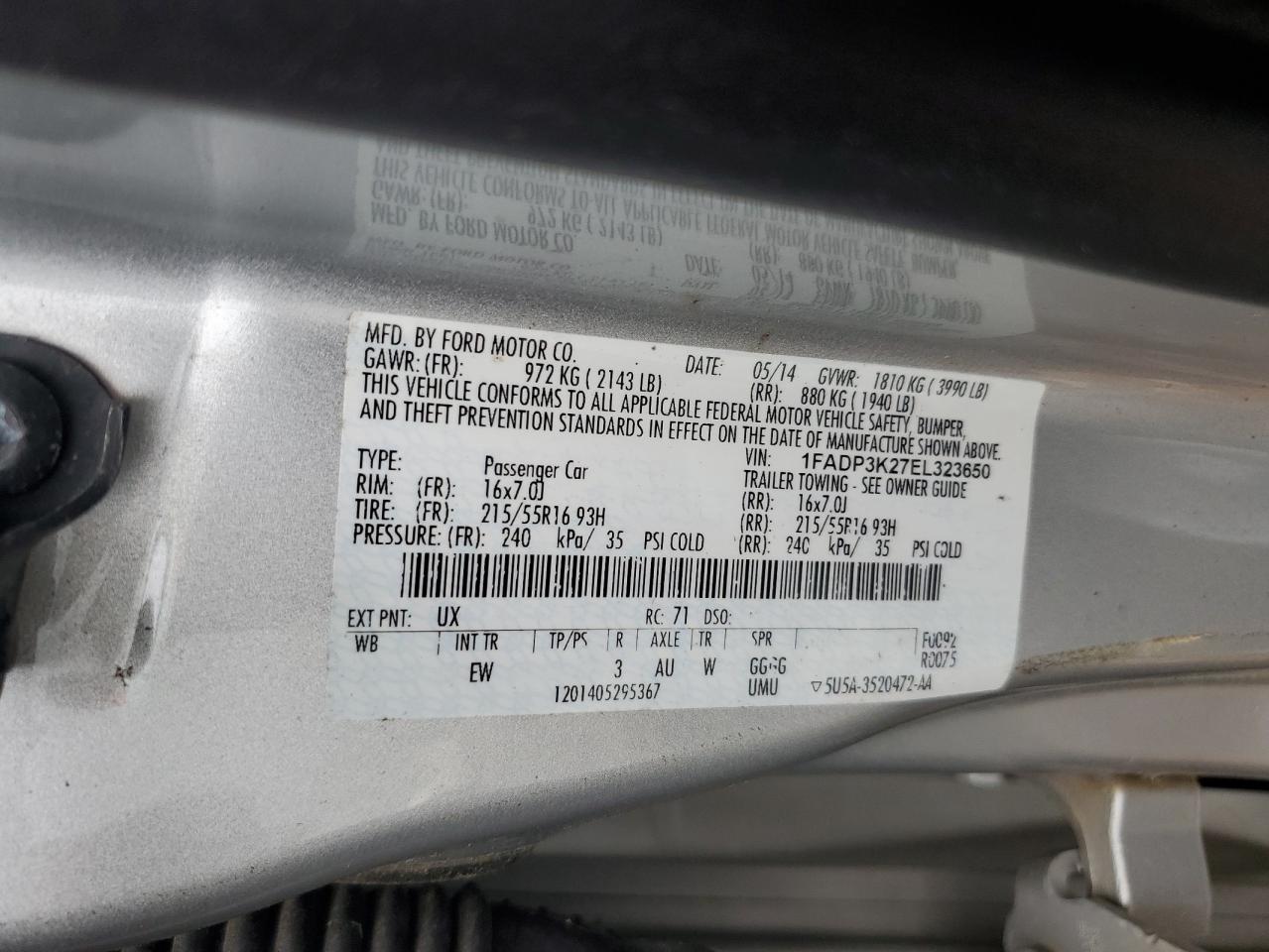 1FADP3K27EL323650 2014 Ford Focus Se