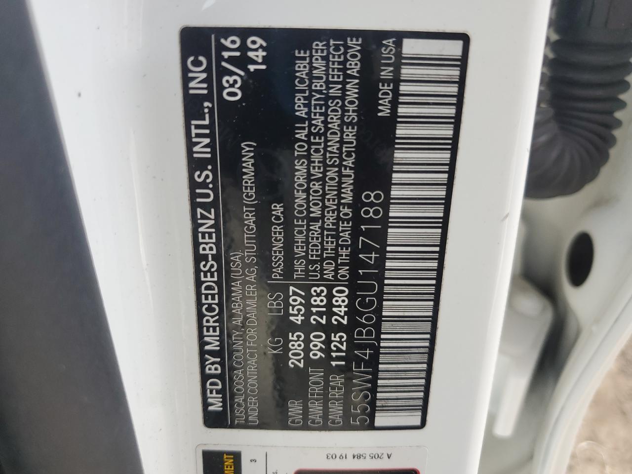 55SWF4JB6GU147188 2016 Mercedes-Benz C 300