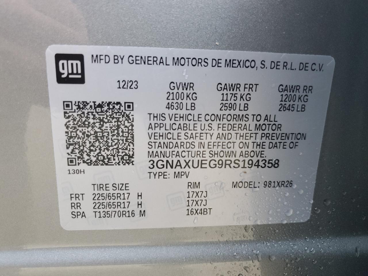 3GNAXUEG9RS194358 2024 Chevrolet Equinox Lt