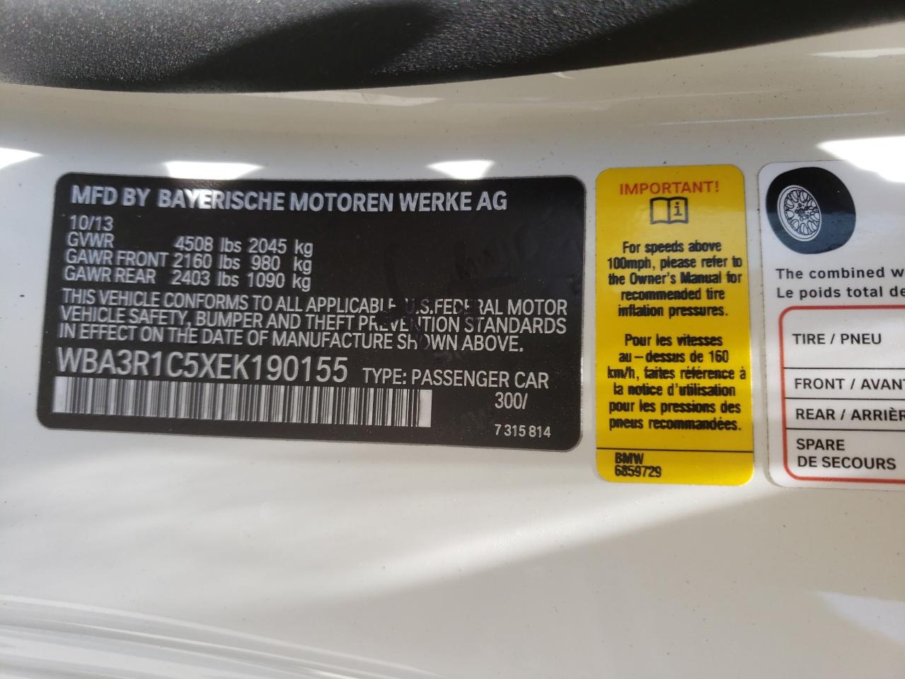 WBA3R1C5XEK190155 2014 BMW 435 I