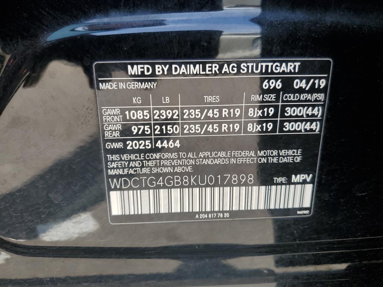 WDCTG4GB8KU017898 2019 Mercedes-Benz Gla 250 4Matic