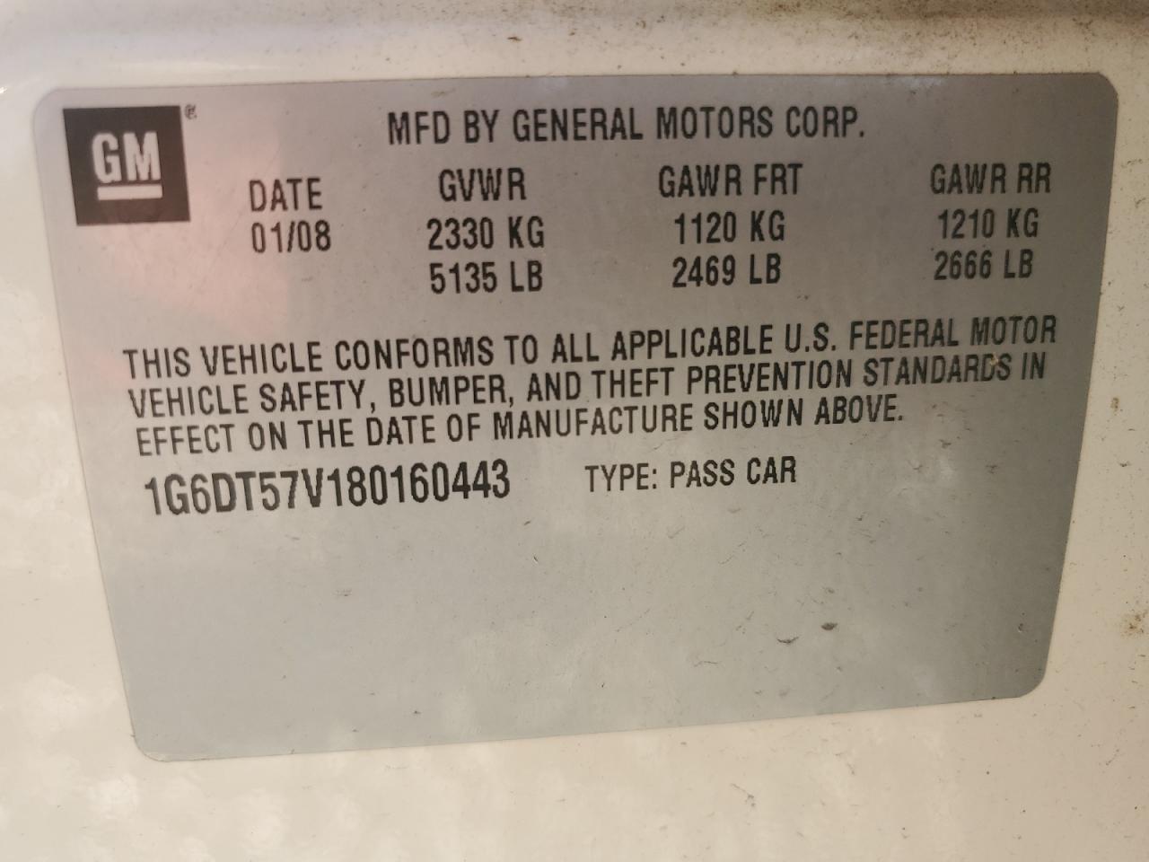 1G6DT57V180160443 2008 Cadillac Cts Hi Feature V6