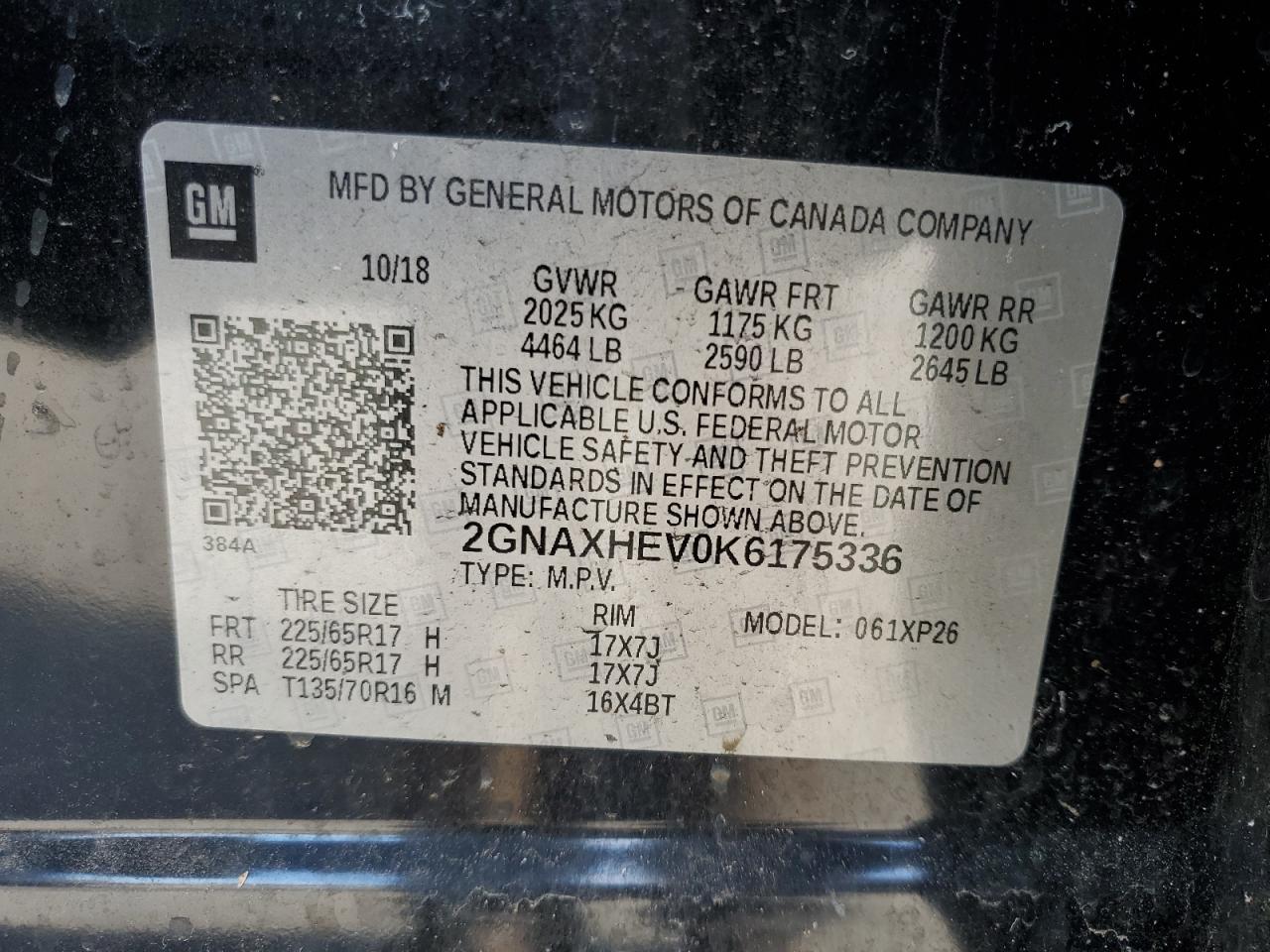 2GNAXHEV0K6175336 2019 Chevrolet Equinox Ls