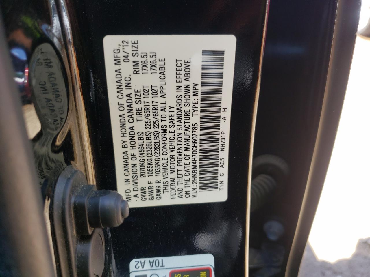 2HKRM4H70CH607785 2012 Honda Cr-V Exl