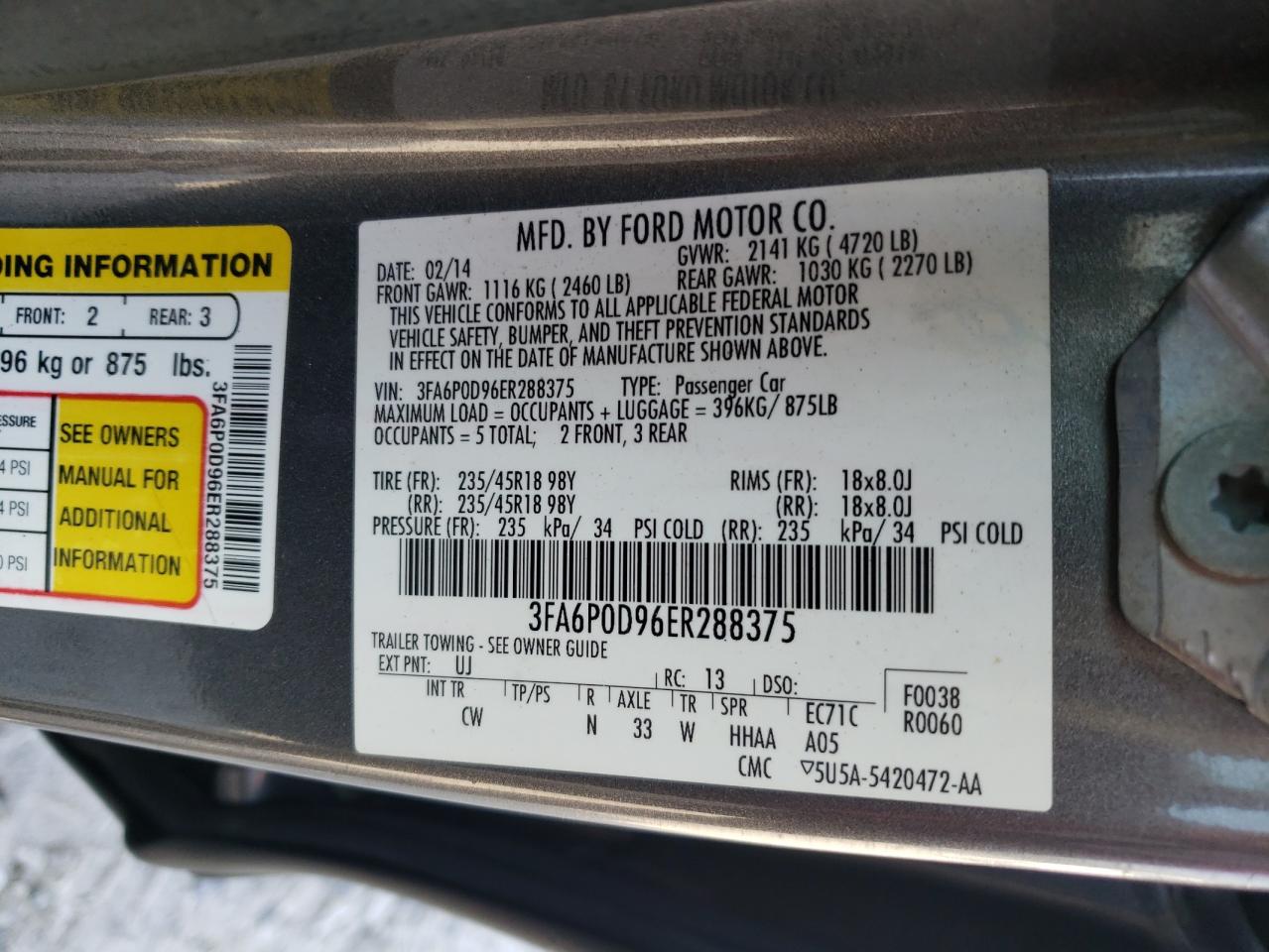 3FA6P0D96ER288375 2014 Ford Fusion Titanium