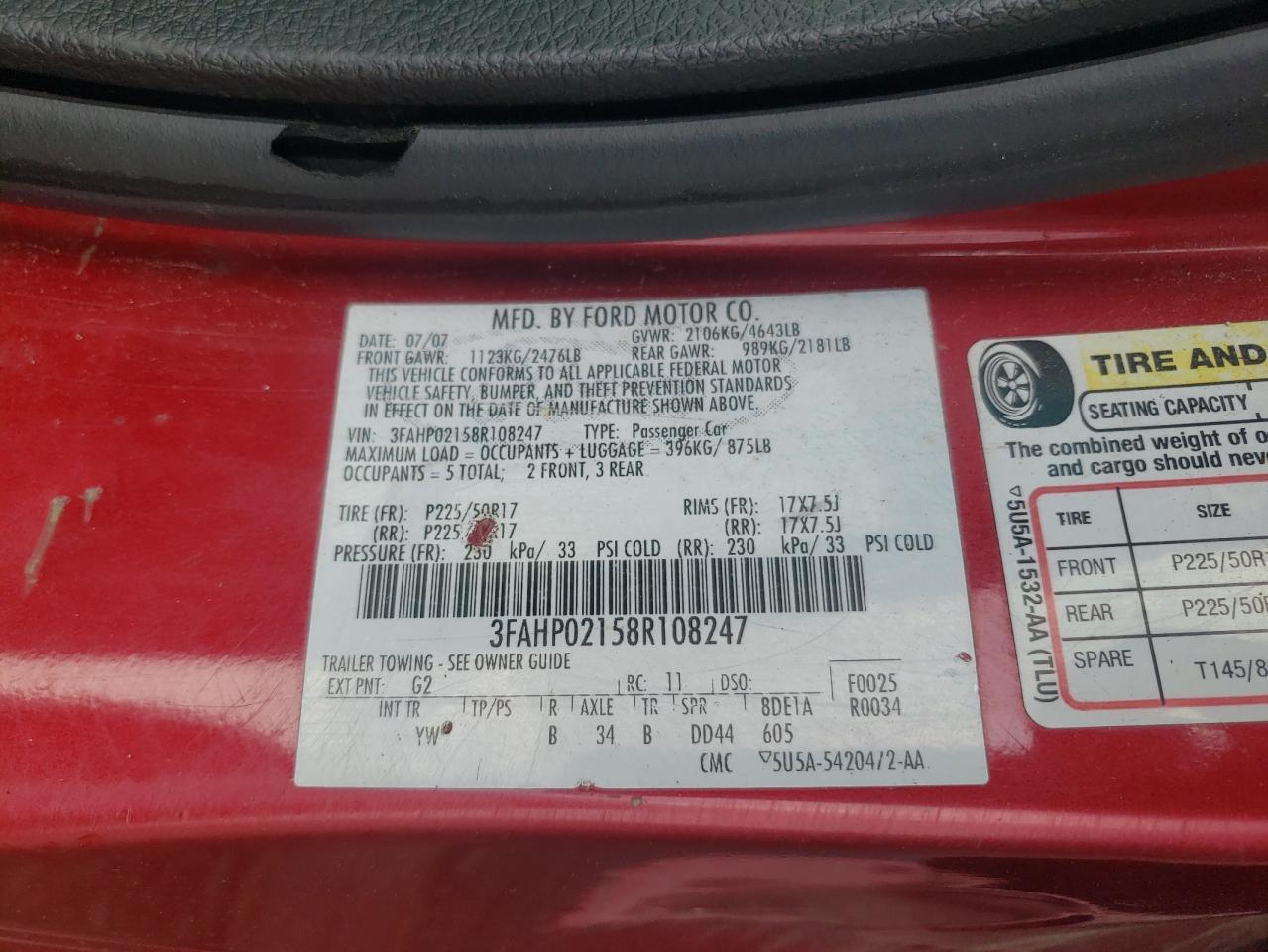 3FAHP02158R108247 2008 Ford Fusion Sel