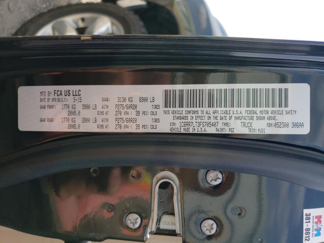 1C6RR7LT3FS705407 2015 Ram 1500 Slt