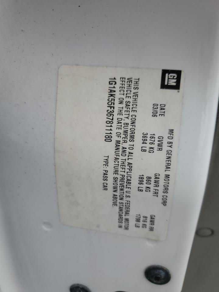 1G1AK55F367811180 2006 Chevrolet Cobalt Ls