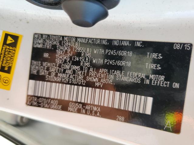 2015 Toyota Highlander Le VIN: 5TDZKRFH2FS107012 Lot: 57931624