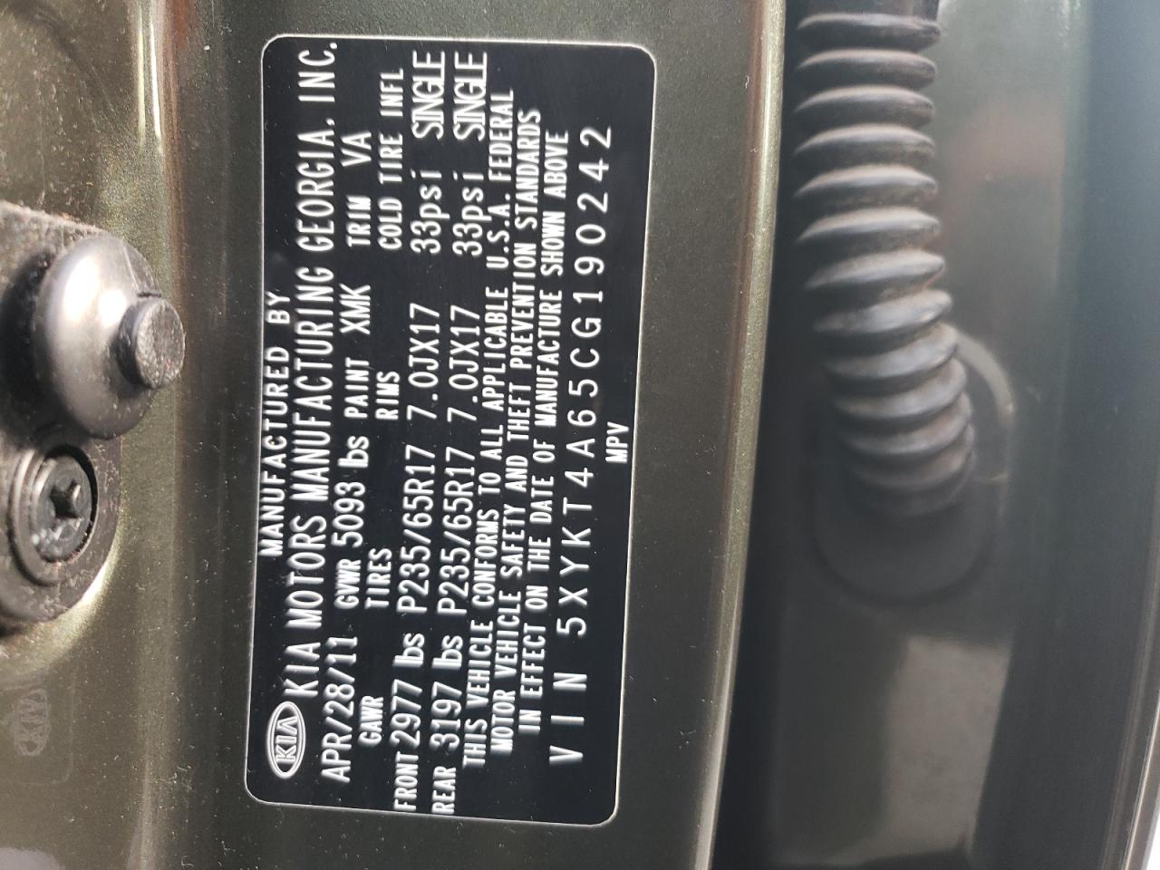 5XYKT4A65CG190242 2012 Kia Sorento Base