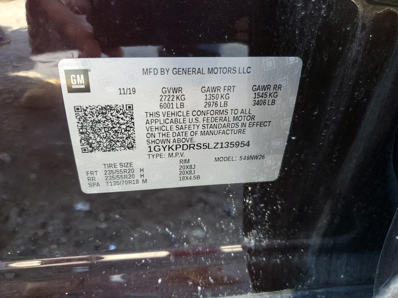 1GYKPDRS5LZ135954 2020 Cadillac Xt6 Premium Luxury