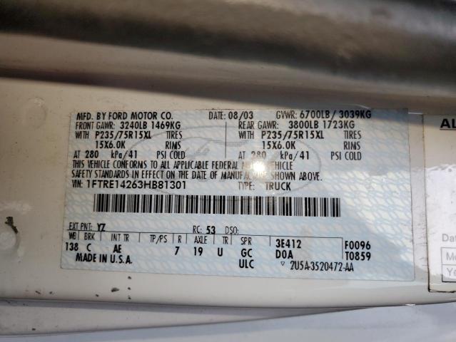 2003 Ford Econoline E150 Van VIN: 1FTRE14263HB81301 Lot: 60380814