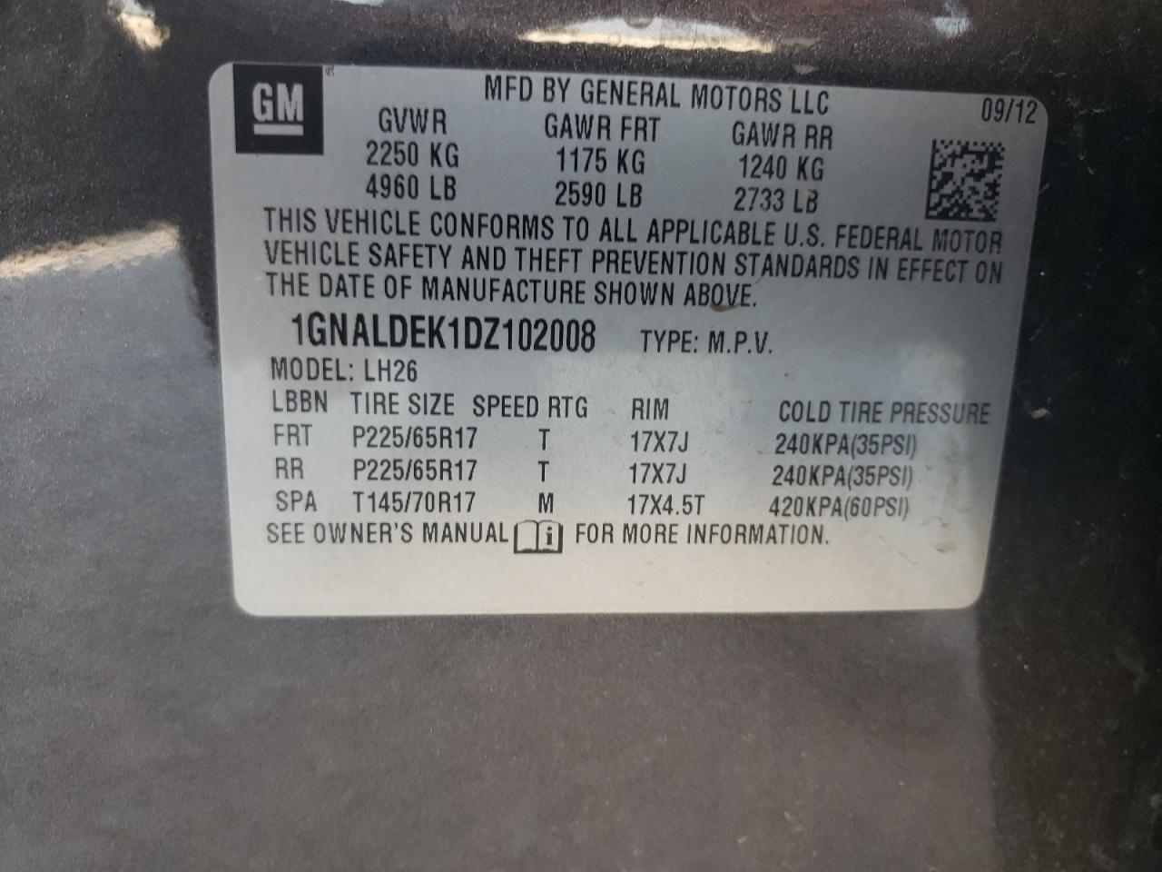 1GNALDEK1DZ102008 2013 Chevrolet Equinox Lt