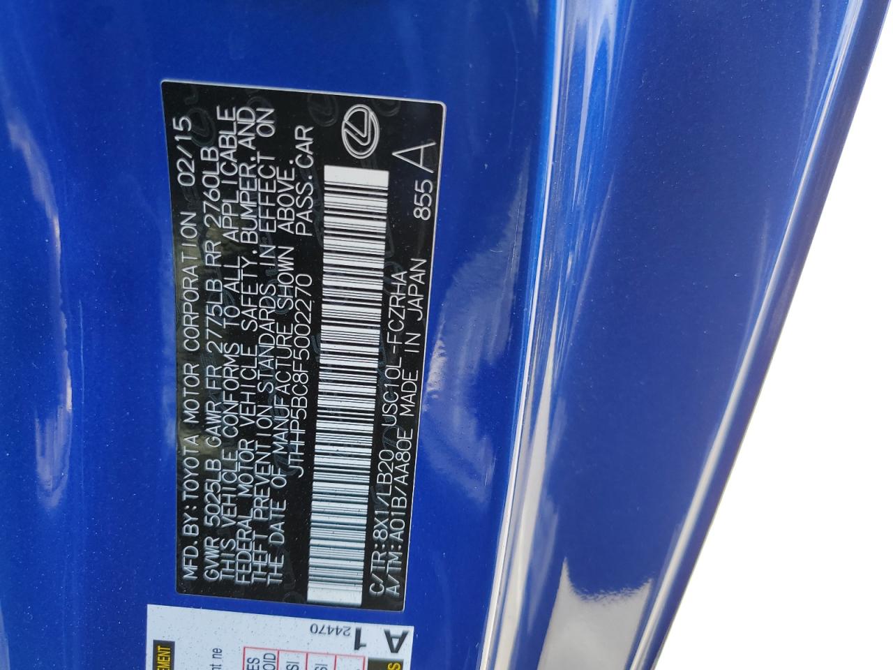 JTHHP5BC8F5002270 2015 Lexus Rc-F