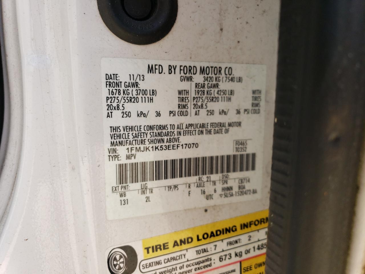 1FMJK1K53EEF17070 2014 Ford Expedition El Limited