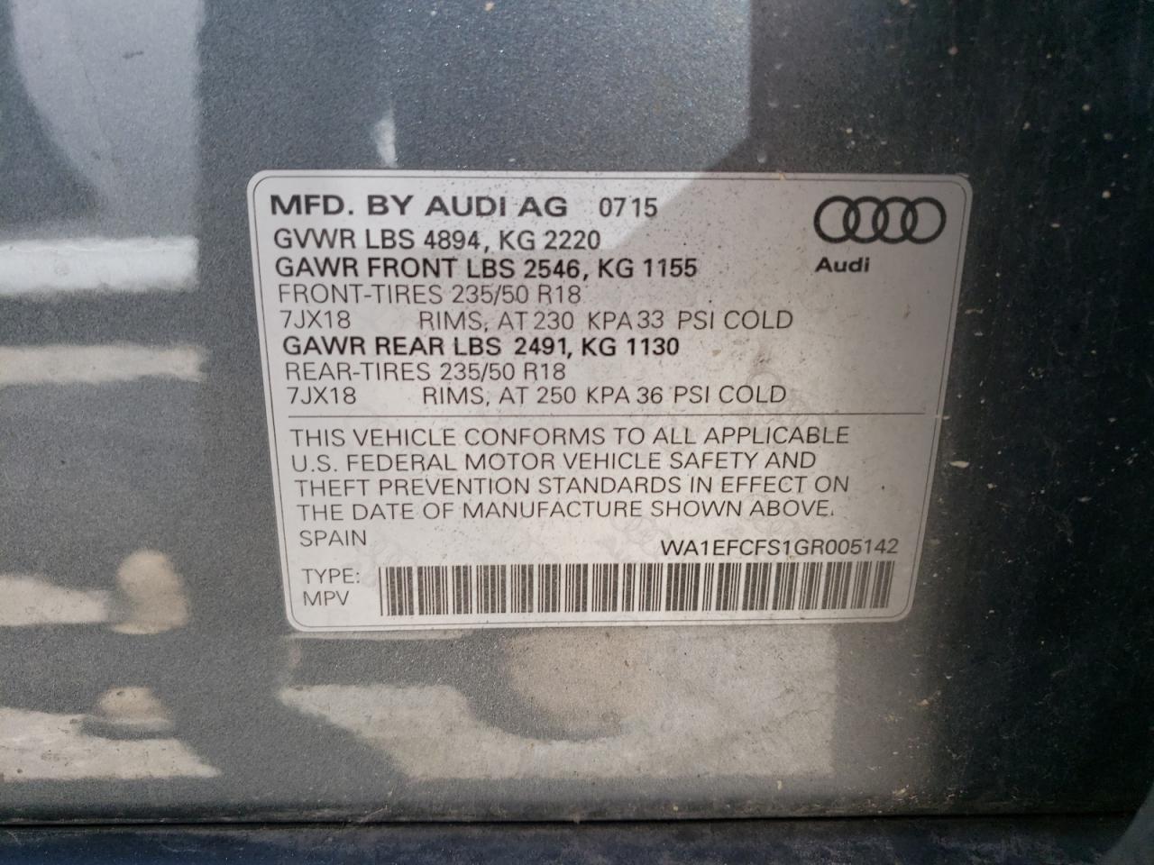 WA1EFCFS1GR005142 2016 Audi Q3 Premium Plus