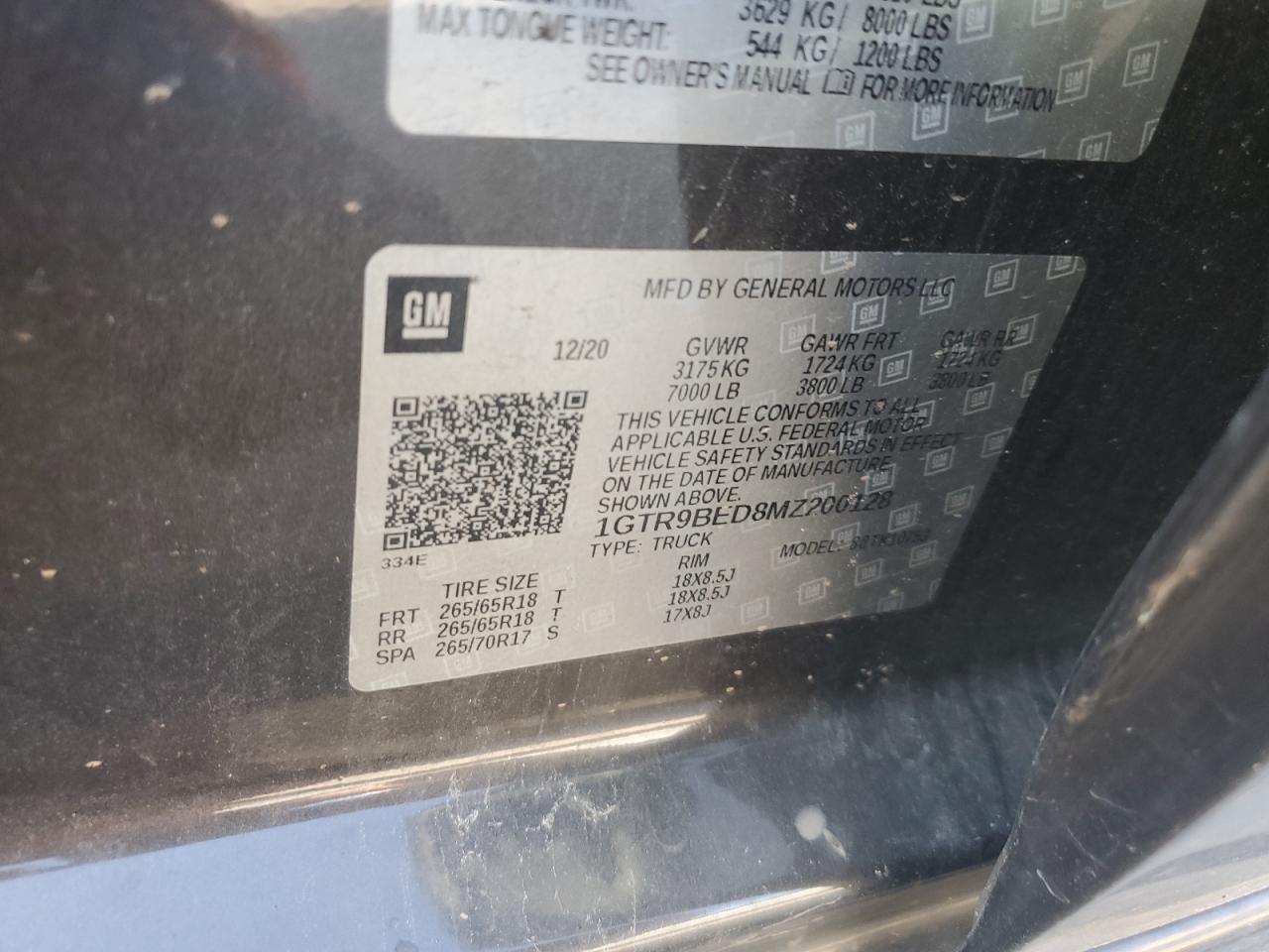 1GTR9BED8MZ200128 2021 GMC Sierra K1500 Sle