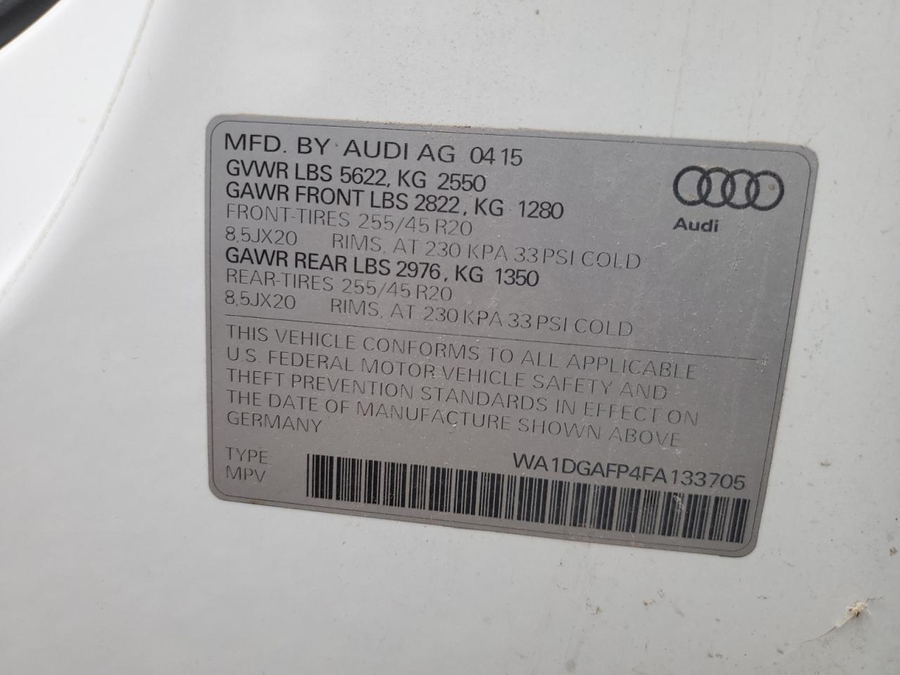 WA1DGAFP4FA133705 2015 Audi Q5 Premium Plus