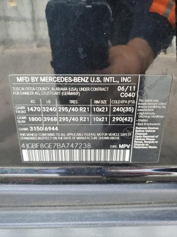 2011 Mercedes-Benz Gl 550 4Matic VIN: 4JGBF8GE7BA747238 Lot: 59308734