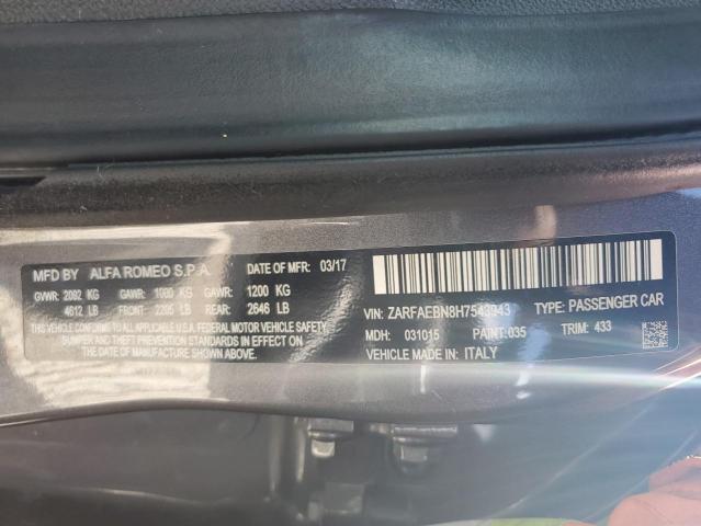 2017 Alfa Romeo Giulia VIN: ZARFAEBN8H7543943 Lot: 57814404