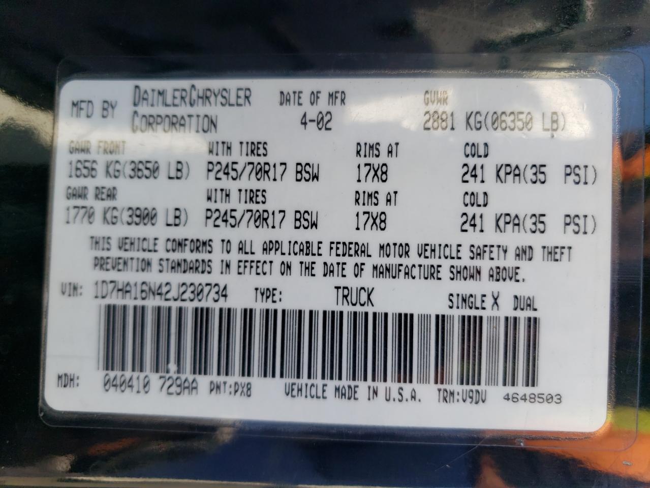 1D7HA16N42J230734 2002 Dodge Ram 1500