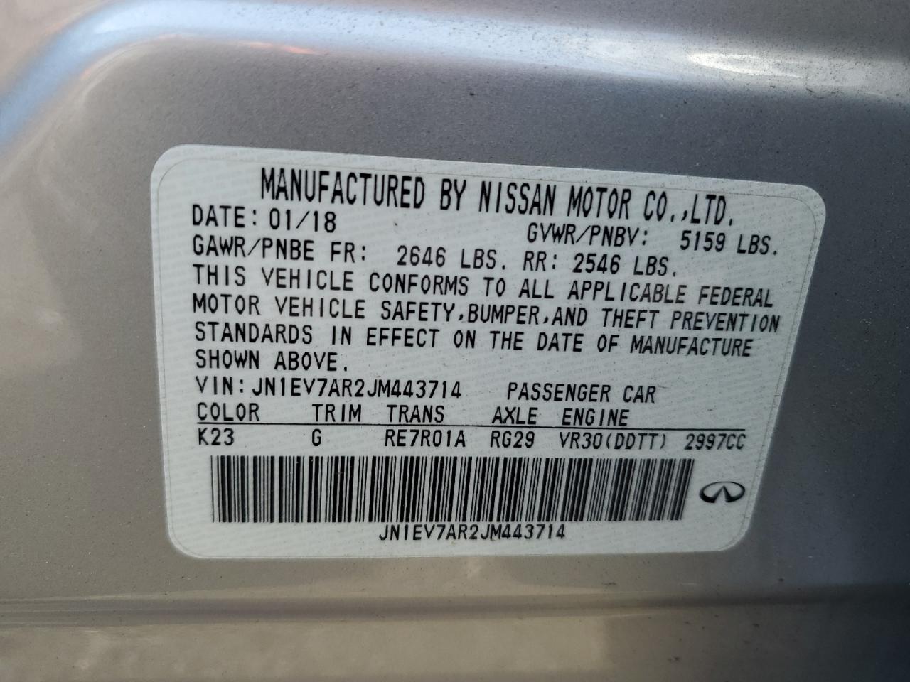 JN1EV7AR2JM443714 2018 Infiniti Q50 Luxe