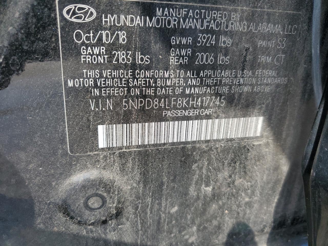 5NPD84LF8KH417745 2019 Hyundai Elantra Sel