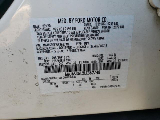 2020 Ford Ecosport Se VIN: MAJ6S3GL2LC362748 Lot: 58179864