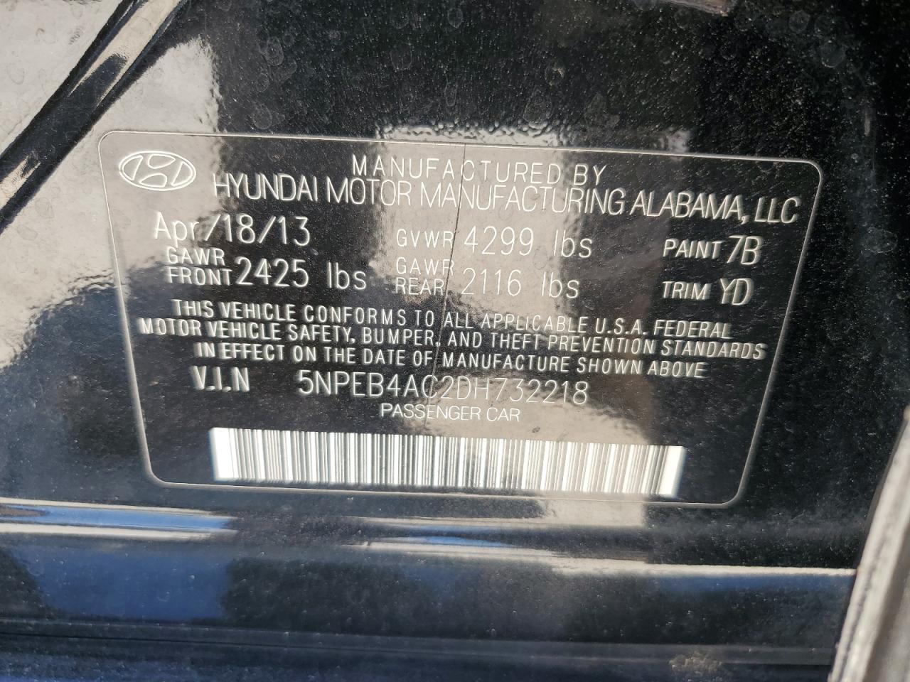 5NPEB4AC2DH732218 2013 Hyundai Sonata Gls
