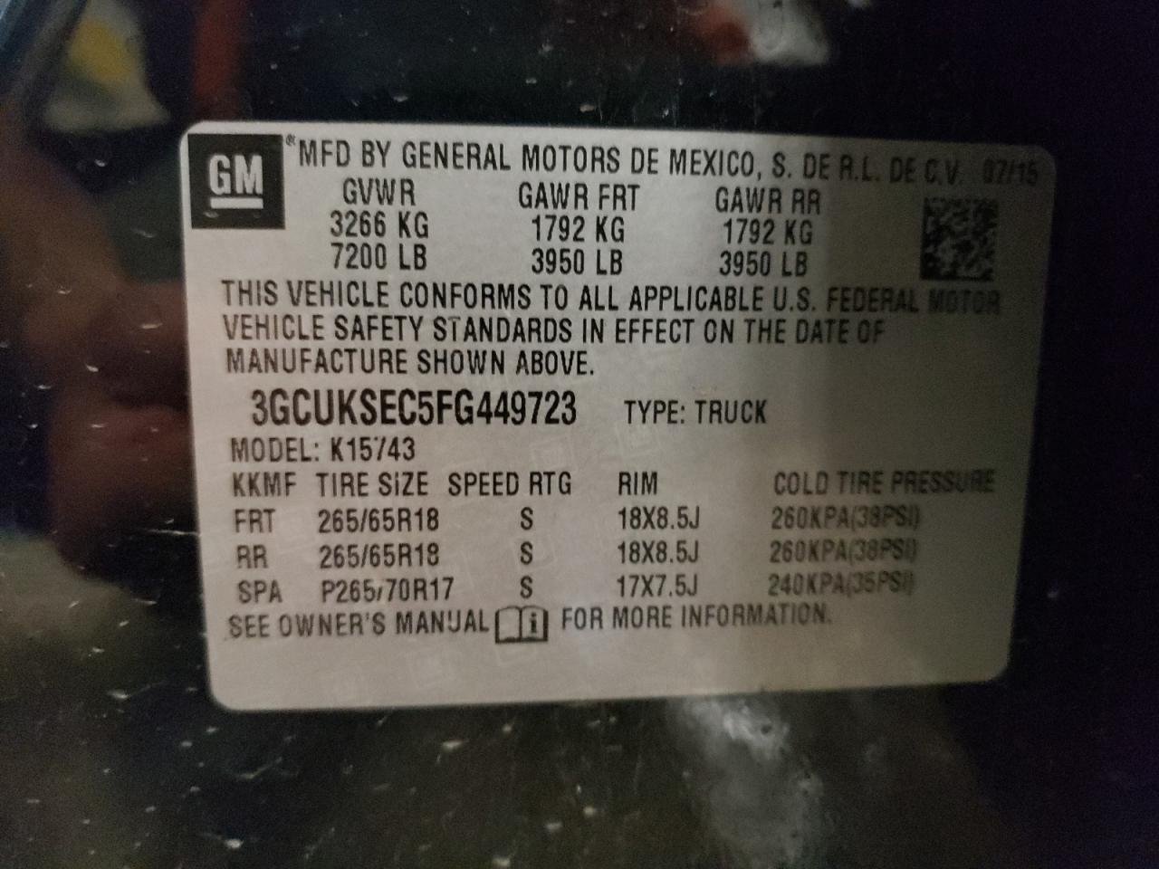 3GCUKSEC5FG449723 2015 Chevrolet Silverado K1500 Ltz