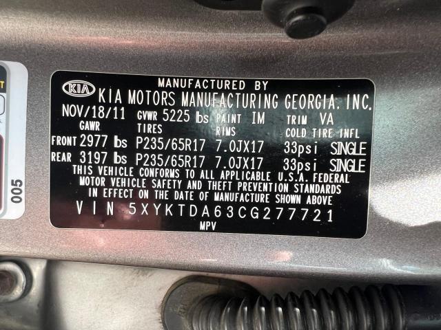 2012 Kia Sorento Base VIN: 5XYKTDA63CG277721 Lot: 57945884